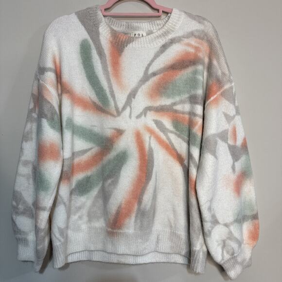 Pol Autumn Dreams Tie Dye Sweater Ivory Green Peach Tan Size M - Picture 6 of 10